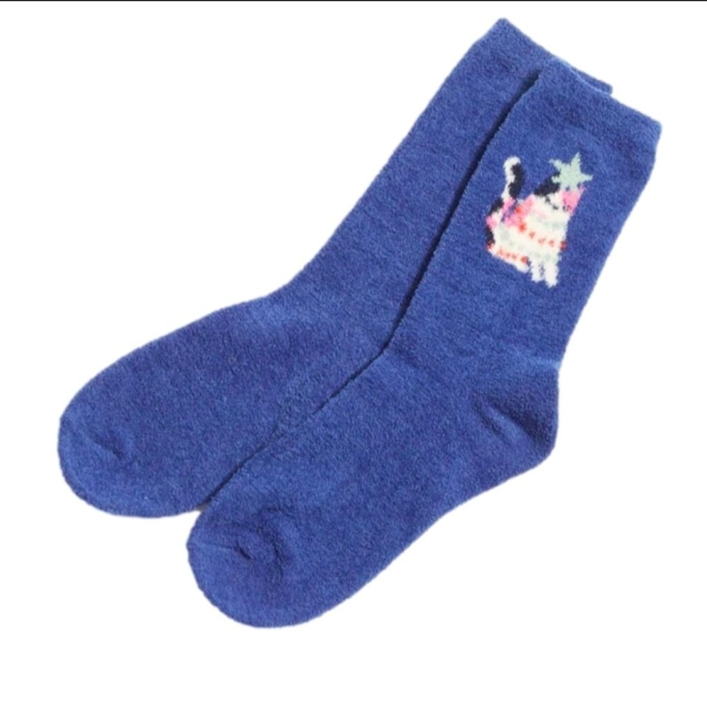 NWT Vera Bradley Plush Blanket Sock Set Blue Catnip Christmas Holiday Cats Soft - Picture 3 of 5